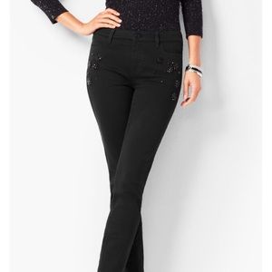 Escada Embellished Jewel Skinny High Rise Black Pants